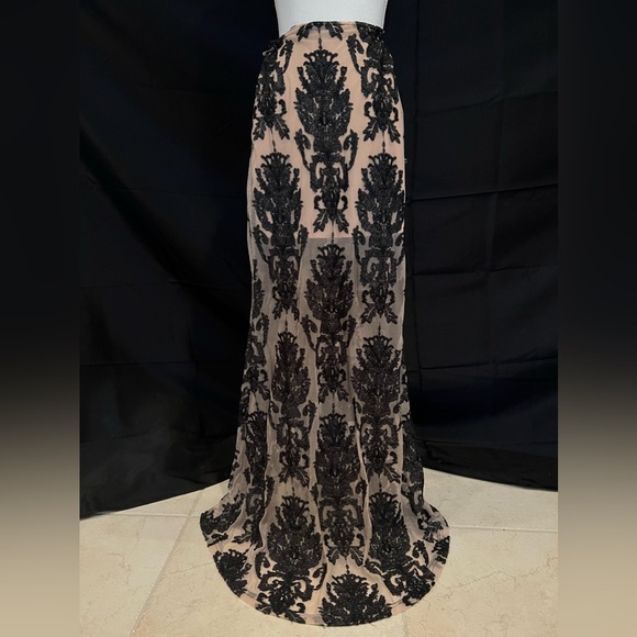 For Love and Lemons Damask Maxi Skirt Half Lined Black Tan - Picture 5 of 5